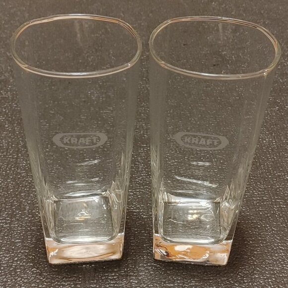 KRAFT Foods Glasses PAIR Attractive Square Base Milk Glass KRAFT Peanut … - Picture 1 of 6